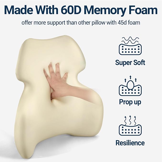 Season Guard Back Support Pillow, Lumbar Pain Relief Cushion for Office/Car | Ergonomic Design, 60D Memory Foam, Cooling Cover, Support Full Spine, Fits Chairs & Cars, Relieve Back Pain, Improves Posture