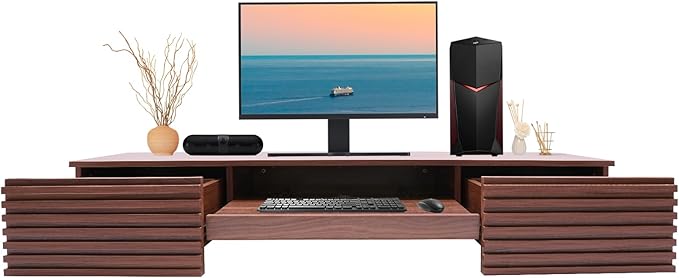 Wall Mounted Desk, Multifunctional Laptop Computer Table Writing Workstation Wall Organizer with Pull Out Drawer, 120lbs Capacity Floating Laptop Desk Wall Mounted Table for Home Office Kitchen