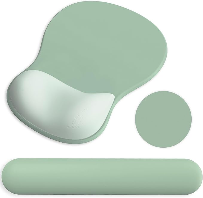 Ergonomic Mouse Pad with Wrist Rest and Keyboard Wrist Rest, Gel Mousepad and Wrist Rest for Computer Keyboard, Pain Relief, Non-Slip PU Base, Mouse Pad with Wrist Support for Gaming, Office, Green