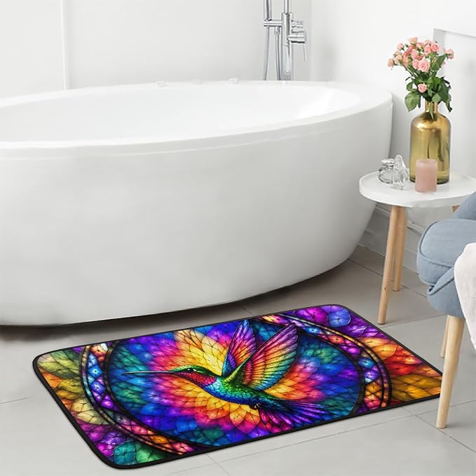 Hummingbird Kitchen Mats Cushioned Anti Fatigue Kitchen Rugs Non-Slip B-6 | Hummingbird Glass Painting Non-Slip Standing Desk Mat, Absorbent Kitchen Rug for Floor, Kitchen, Office, Sink, 20"×39"