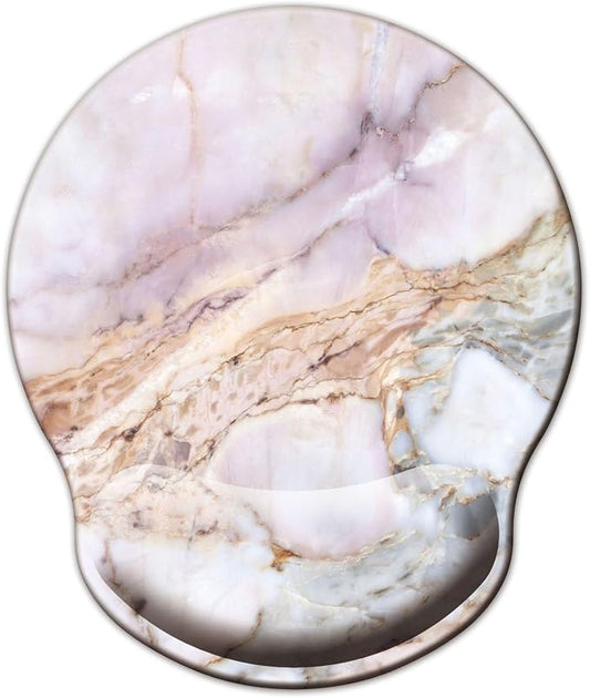 Mouse Pad with Wrist Support, Ergonomic Mouse Pad with Memory Foam Wrist Rest Cushion, Non-Slip Rubber Base Gaming Mice Pad for Home Office Computer Laptop, White Marble
