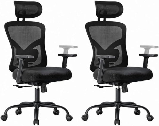 Marsail Ergonomic Office Chair Ergonomic Gaming Chair with Lumbar Support, 2D Headrest, Adjustable Armrests, Contoured Seat Cushion, Computer Desk Chair with Wheels for Home and Office, Pack of 2