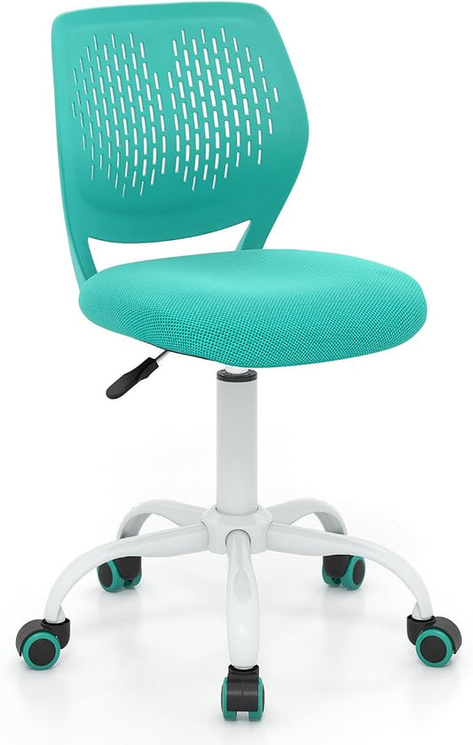 Giantex Kids Desk Chair, Armless Mesh Children Study Seat, Swivel Teen Desk Computer Chair with Adjustable Height & Lumbar Support, Turquoise