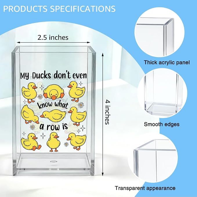 My Ducks Don't Even Know What A Row Is Acrylic Organizer Pencil Pen Holder, Cute Duck Makeup Brush Storage Organizer, Sarcastic Desk Accessories Holder Gifts for Coworker Work Bestie Friend