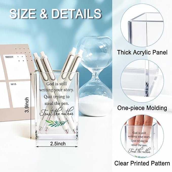 God Is Still Writing Your Story Christian Acrylic Pencil Holder Cup | Christian Pen Holder for Desk, Christian Gifts for Women Girls, Inspirational Gifts for Family Friends Colleagues