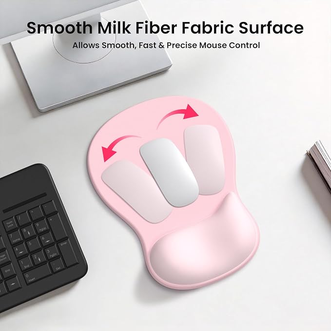AKIT Ergonomic Mouse Pad and Keyboard Wrist Rest Set,Memory Foam,Pink | Gel Wrist Support for Typing Comfort,Non-slip Base,Fits Standard Keyboards and Mice,Reduces Fatigue During Long Work Sessions