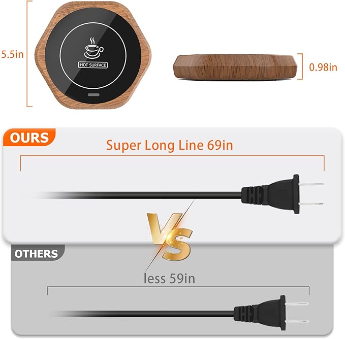 Coffee Mug Warmer: Smart Beverage Heating Plate Candle Wax Cup Warmer Electric Thermostat Coaster for Hot Coffee Milk Tea Water Cocoa Desk Home Office Use (R1 Wood Grain)