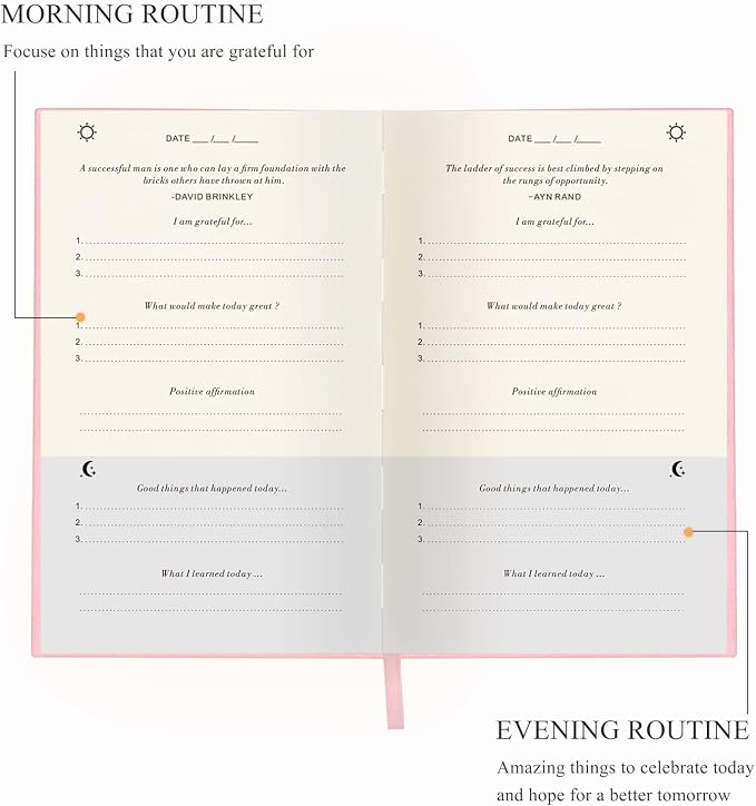 The Gratitude Journal for More Happiness, Optimism, Affirmation & Reflection - An Effective Manifestation Guide Journal, Undated Daily Journals for Women & Men （Pink）