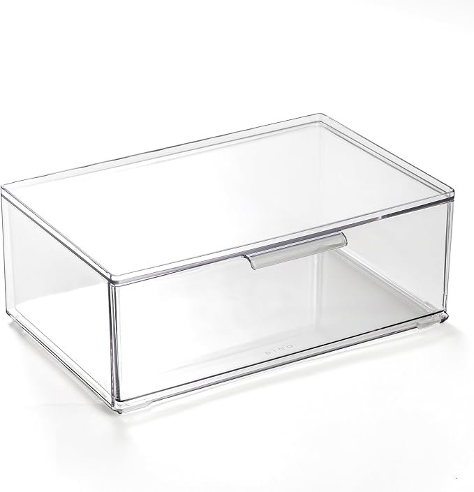 BINO | Clear Stackable Storage Drawers, Large | Clear Storage Drawers with Built-In Handles | Durable Plastic Organizer Drawer | Modular Stackable Drawer Acrylic Organizer