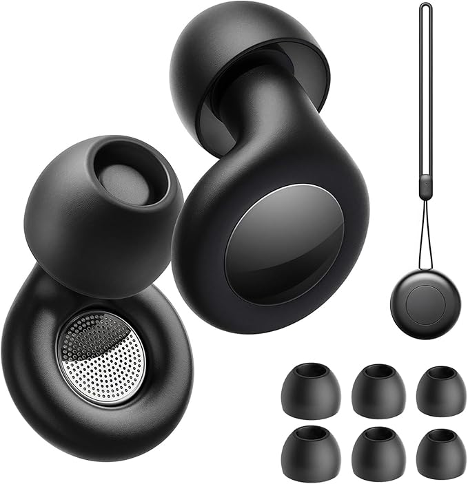 Adhiper Ear Plugs for Noise Reduction 35db Ear Protection, Silicone Reusable Earplugs with 4 Pairs Ear Tips & Small Box for Sleep, Concerts, Work, Study - Black
