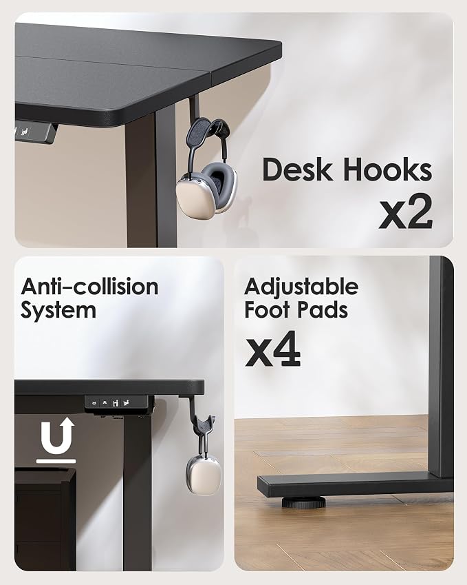 TIQLAB Standing Desk 63 x 24 inch, Electric Height Adjustable with Splice Board, Sit Stand Desk, for Home Office, Black