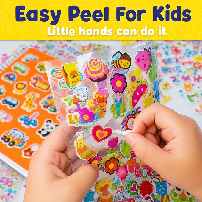 Purple Ladybug 3D Puffy Stickers for Kids - 40 Sheets, 950+ Foam Stickers for Toddler Girls & Boys, Classroom & Teachers Must Haves, Boredom Buster - Back to School Gift for Kindergarten Girls & Boys