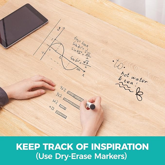 Clear Glass Desk Mat 20" x 36" Tempered Desk Protector Pad for Desktop Dry Erase Whiteboard Desk Cover for Wooden Craft Vanity Desk Topper, Extra Large