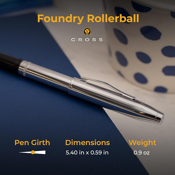 Cross Foundry Rollerball Pen, All-Chrome Finish, Custom Engraved — Graduation, Promotion, Onboarding, or Corporate Team Gift