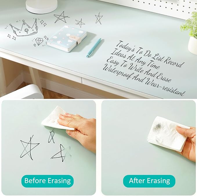 Dry Erase Desk Mat for Making Plans,27.5"x13.8" Writable & Erasable Desk Mouse Pad with 2 Markers & 2 Cloths,Waterproof Writing Desk Pad for Office Home School (Pale Blue)