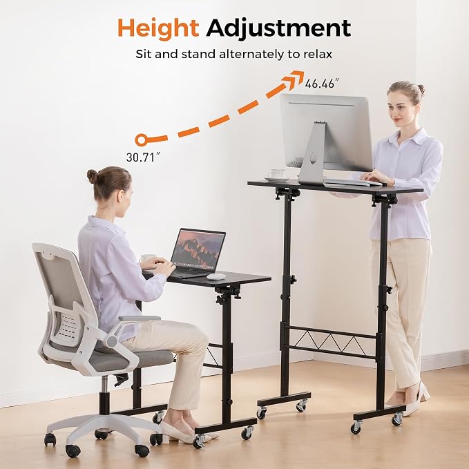 COMHOMA Standing Desk Adjustable Height & Tiltable Tabletop, Portable Stand Up Desk for Laptop, Mobile Folding Desk for Home Office Work and Walking Pad Treadmill, Height 30.7"-46.4", Black