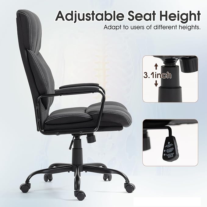 ECOTOUGE Dark Gray Big and Tall Ergonomic Executive Office Chair | Thick Cushion, Lumbar Support, Adjustable Height & Armrests, Rolling Swivel