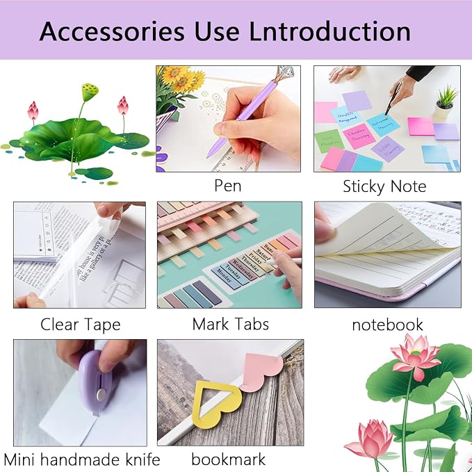 Office Supplies,Purple Desk Accessories,Desk Organizer,Stapler,Tape Dispenser,Folding Phone Stand,Scissors,Notebook,Staple Remover,Staples,Clear Tape,Sticky Notes,Clips,Cool Pen,Bookmark,Ect.22pcs