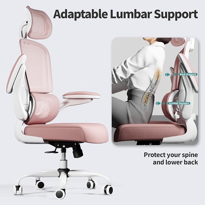 TRALT Office Chair Ergonomic Desk Chair, 330 LBS Home Mesh Office Desk Chairs with Wheels, Comfortable Gaming Chairs (Pink)