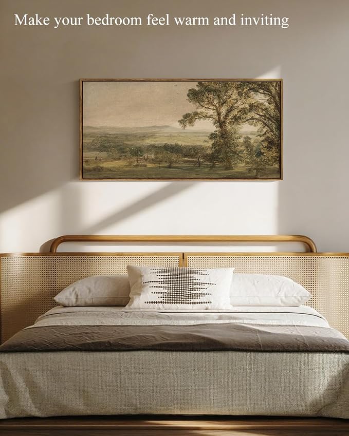 InSimSea Extra Large Framed Vintage Wall Art, Living Room Country Farmhouse Decor, Rustic Countryside Landscape Canvas Prints, Retro Scenery Long Picture for Bedroom Above of Bed, 20x40inch