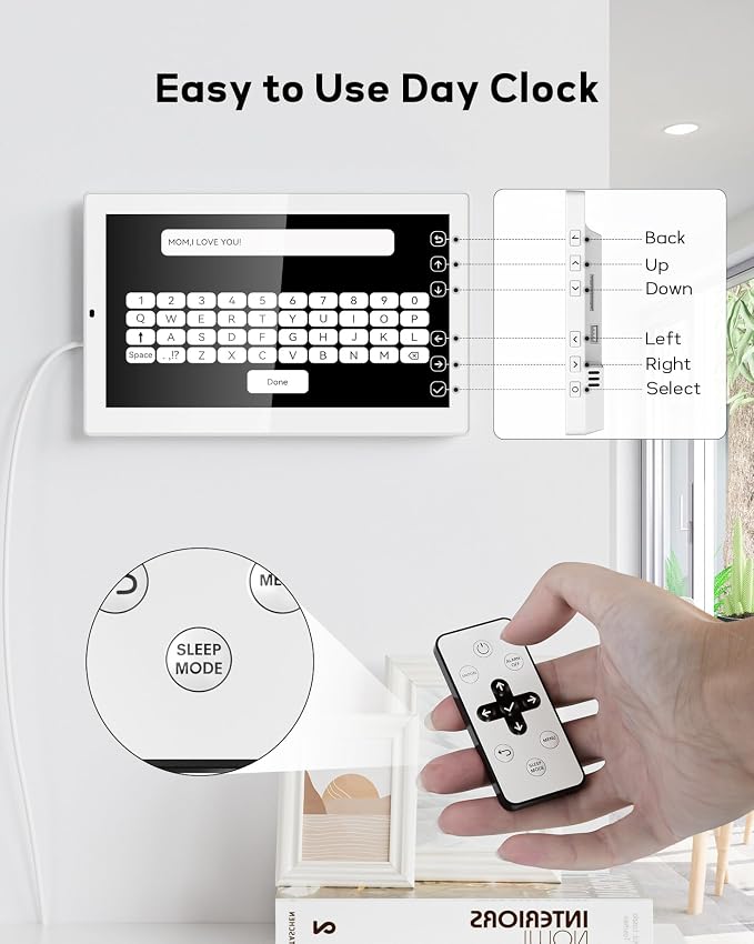 Mesqool 10.1" Large Digital Calendar Clock for Seniors with Date & Day | Easy-to-Read Display, Daily Reminders, Auto Dimming, Remote Control, Indoor Temperature & Humidity, Wall Mountable