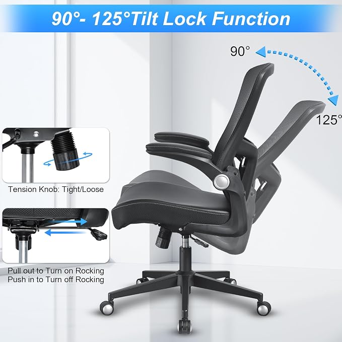 Heavy Duty Office Chair, 400lbs Ergonomic Desk Office Chair for Heavy People, Home Office Desk Chairs with Flip-Up Arms Computer Executive Task Chair with Adjustable Lumbar Support
