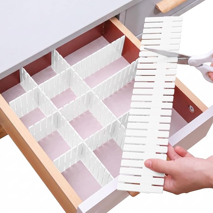 Keeshibaio Drawer Dividers 8 Pack 18.5" Long, Adjustable Drawer Organizer | Extra Long Tool Box Drawer Dividers,for Kitchen Bedroom, Plastic Drawer Separators for Clothes Socks Underwear Cutlery Tools