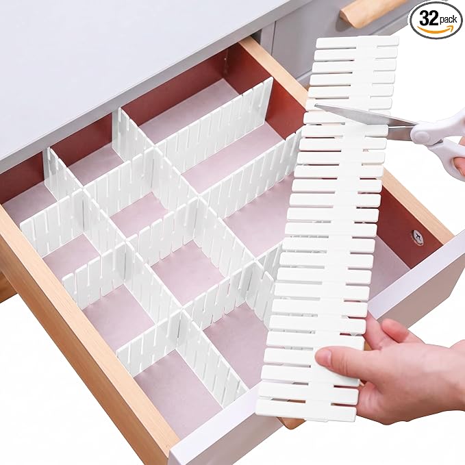 32 Pack Drawer Dividers,Extra Long 14.57" Drawer Organizer | Adjustable,Abundant,Tool Box Drawer Dividers,for Kitchen Bedroom Office,Plastic Drawer Separators for Clothes Socks Crafts