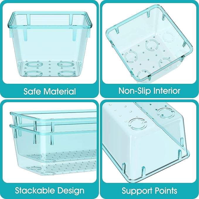 StorMiracle 23 PCS Clear Plastic Drawer Organizers Set, 4 Size Desk Drawer Organizer Trays for Makeup, Jewelry, Kitchen Utensils, Gadgets and Office Accessories, Sea Blue