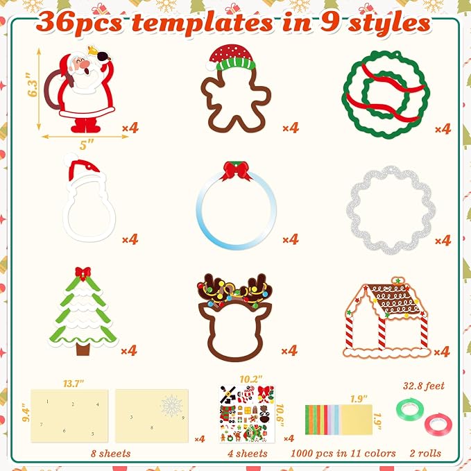 Renbuzhu 36PCS Christmas Crafts Bulk: Xmas Paper Suncatchers DIY Kit for Winter Holiday Activities Decorations, Window Stained Glass Effect Art Ornaments