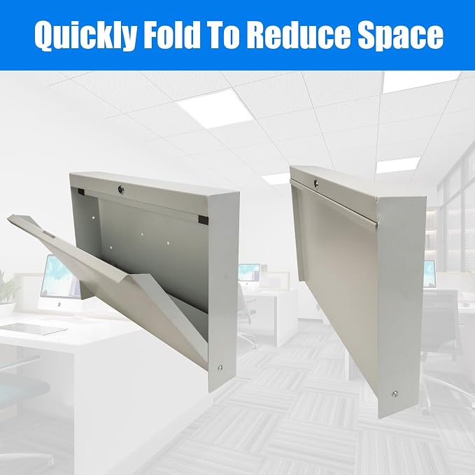biosp Folding Wall Mounted Desk, Lockable Wall-Mounted Workstation, 50 LBS Capacity, 20''W x 3.38''D x 16.4''H, Murphy Desk, Fold Down Floating Desk with Magnetic Closure for Office Factory, White
