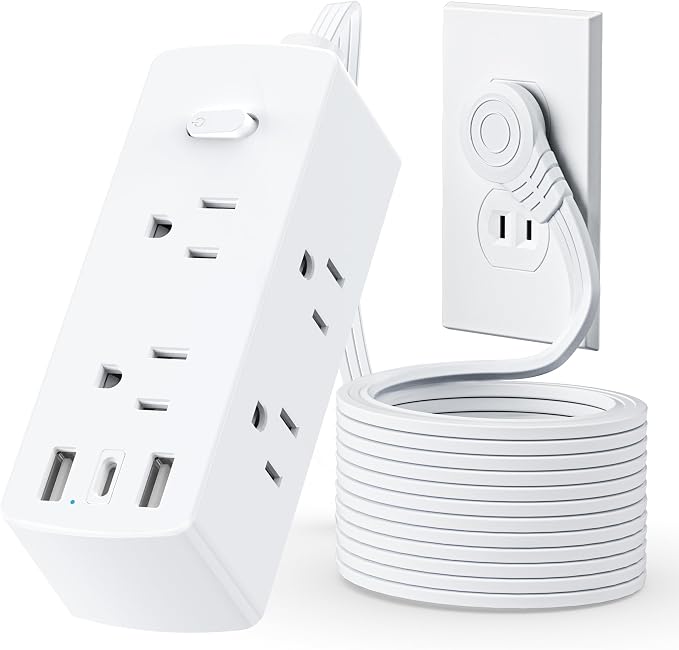 2 Prong Flat Plug Power Strip, Olcorife 2 Prong to 3 Prong Outlet Adapter, 5 FT Flat Extension Cord with 6 Outlets 3 USB Ports(1 USB C), US to Japan Plug Adapter