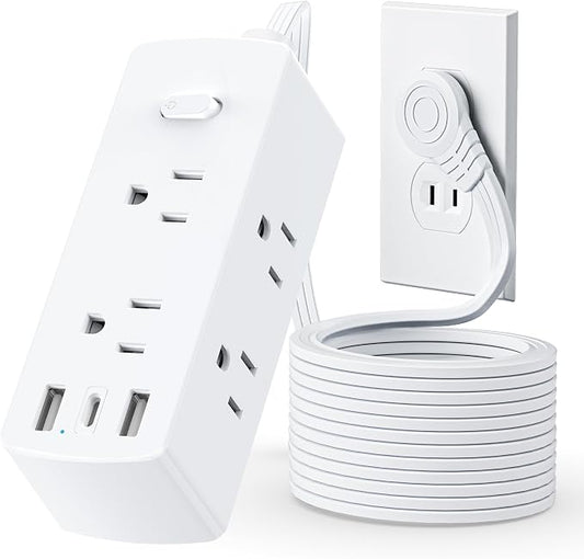 2 Prong Flat Plug Power Strip, Olcorife 2 Prong to 3 Prong Outlet Adapter, 5 FT Flat Extension Cord with 6 Outlets 3 USB Ports(1 USB C), US to Japan Plug Adapter