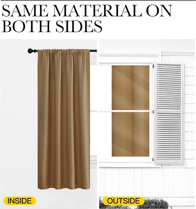 NICETOWN Blackout Curtains for Living Curtains, Gold Brown, 1 Pair, 34-inch W x 72-inch L, Home Decorations Thermal Insulated Solid Pole Top Blackout Drapes for Living Room