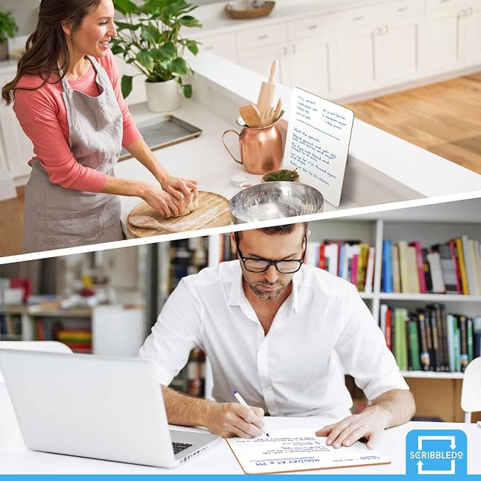 SCRIBBLEDO Small Dry Erase Boards 2 Pack 9x12 Double Sided Whiteboard | Double Sided White Boards, Wipes Clean No Ghosting, Sturdy Engineered Wood, For Kids, Students, Home, Office and Kitchen