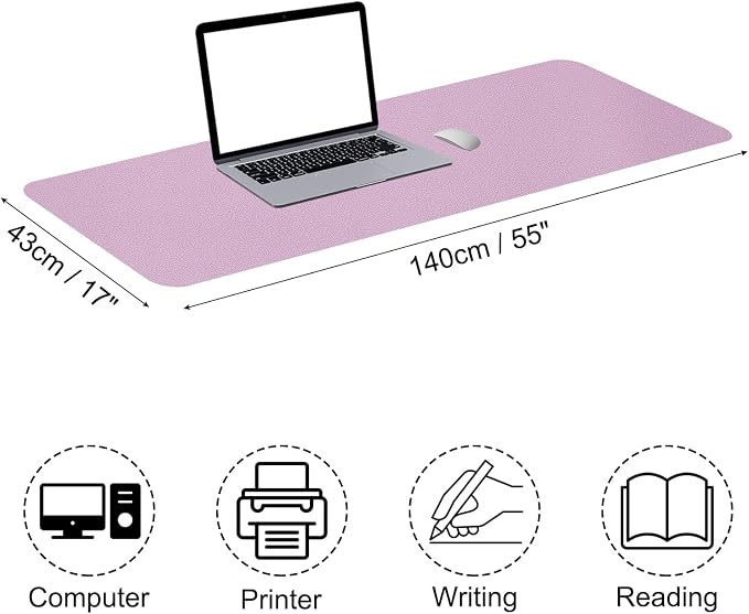 PATIKIL Desk Mat, 55"x17" Non-Slip Waterproof PU Leather Desktop Protector Cover, Dual Sided, Purple