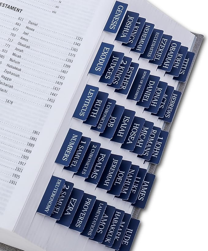 Bible Tabs for Women & Men, Bible Tabs for Study Bible, Large Print Bible Tabs for Easy Navigation, Bible Index Tabs, 66 Tabs Old & New Testament, Extra 9 Blank Tabs - Navy Blue