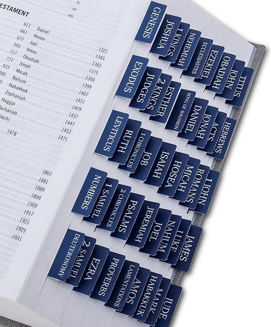 Bible Tabs for Women & Men, Bible Tabs for Study Bible, Large Print Bible Tabs for Easy Navigation, Bible Index Tabs, 66 Tabs Old & New Testament, Extra 9 Blank Tabs - Navy Blue