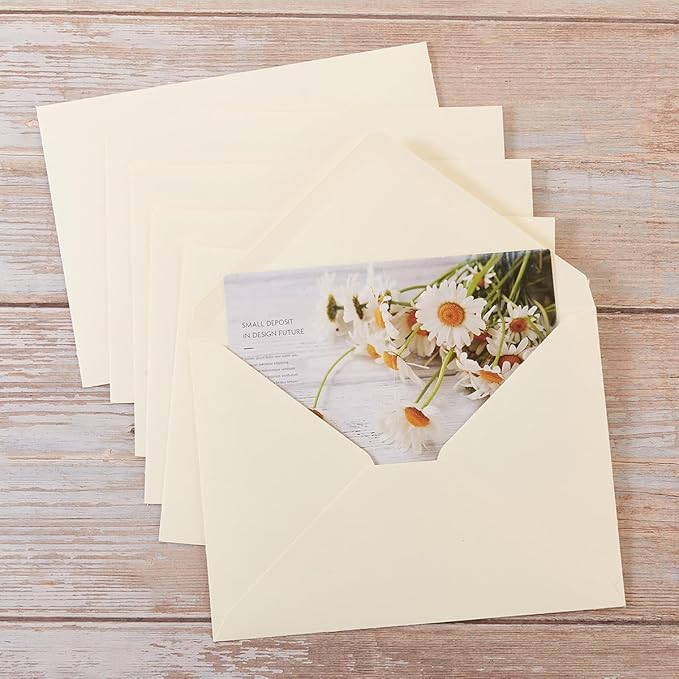 50 Pack Cream A7 Envelopes with Cards and Gold Stickers, 5x7 | With Thick Folded Cardstock, For Greeting Cards, Wedding, Birthday, Invitations, Baby Showers