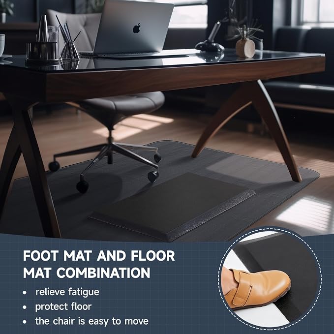 Nuanchu 2 Pcs Large Hard Floor Chair Mat and Anti Fatigue Mat Set Desk Rug for Rolling Chair on Hardwood Non Slip Anti Fatigue Rug for Standing Work Office Kitchen (47 x 35 Inches,29 x 17 Inches)