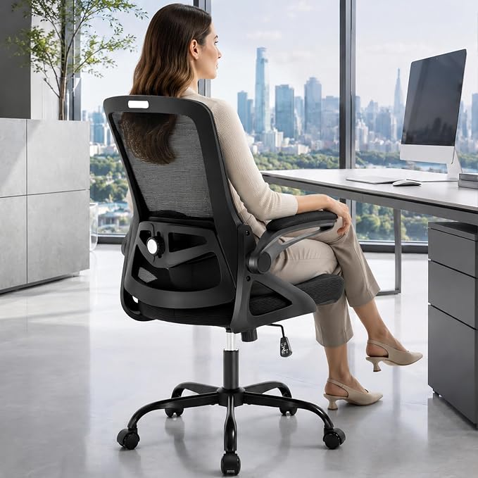 Executive Office Chair with Adjustable Lumbar Support Flip-Up Arms,Black | Desk Chair Breathable Mesh Comfy Computer Chairs with Flip-up Armrests Executive Task Chair for Adults Home Office,400lbs