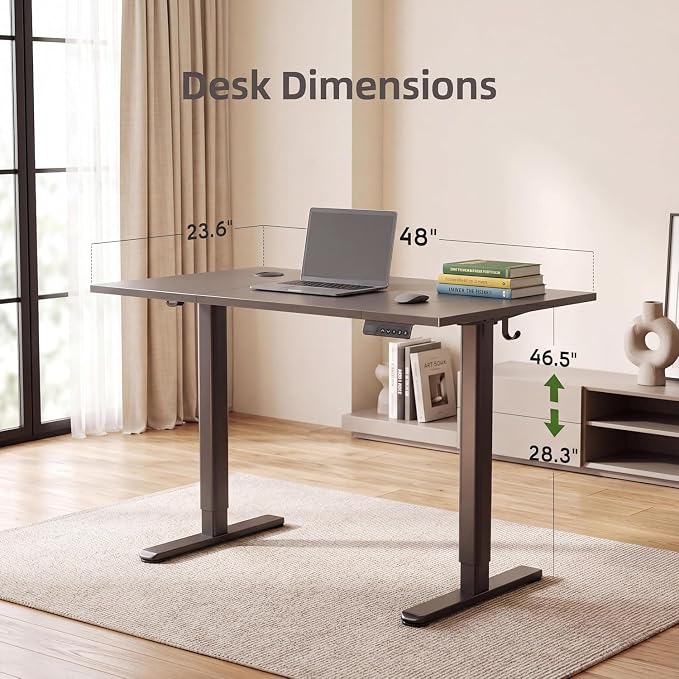 Claiks 48 x 24 Inch Black Electric Standing Desk | Adjustable Height, Sit Stand, 3 Memory Presets, Cable Management, Spacious Ergonomic, Home Office & Bedroom