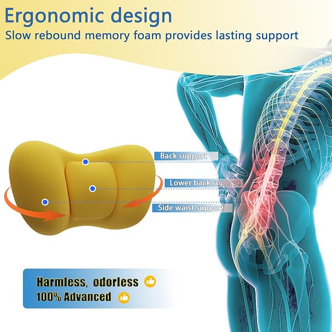 Lumbar Support Pillow | Back Support for Office Chair Car, Ergonomic Memory Foam, Fatigue Relief, Comfort and Support Your Back