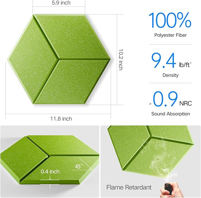 22 Pack Self-Adhesive Acoustic Panels 12" X 10" X 0.4" - Sound Proof Foam Panels with High Density, Y-Lined Design, Flame Resistant, Absorb Noise and Eliminate Echoes(Olive Drab)
