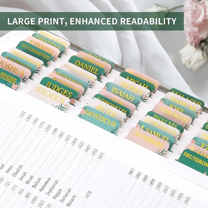 Bible Tabs for Women & Men, Bible Tabs for Study Bible, Large Print Bible Tabs for Easy Navigation, Bible Index Tabs, 66 Tabs Old & New Testament, Extra 9 Blank Tabs - Cottage Floral