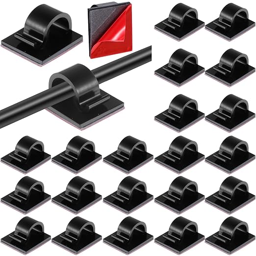 60 Pieces Mini Cable Clips Hooks Christmas Light Clips Self Adhesive Light Hooks Cord Clips for Desk Outdoor String Lights(Large,Black)