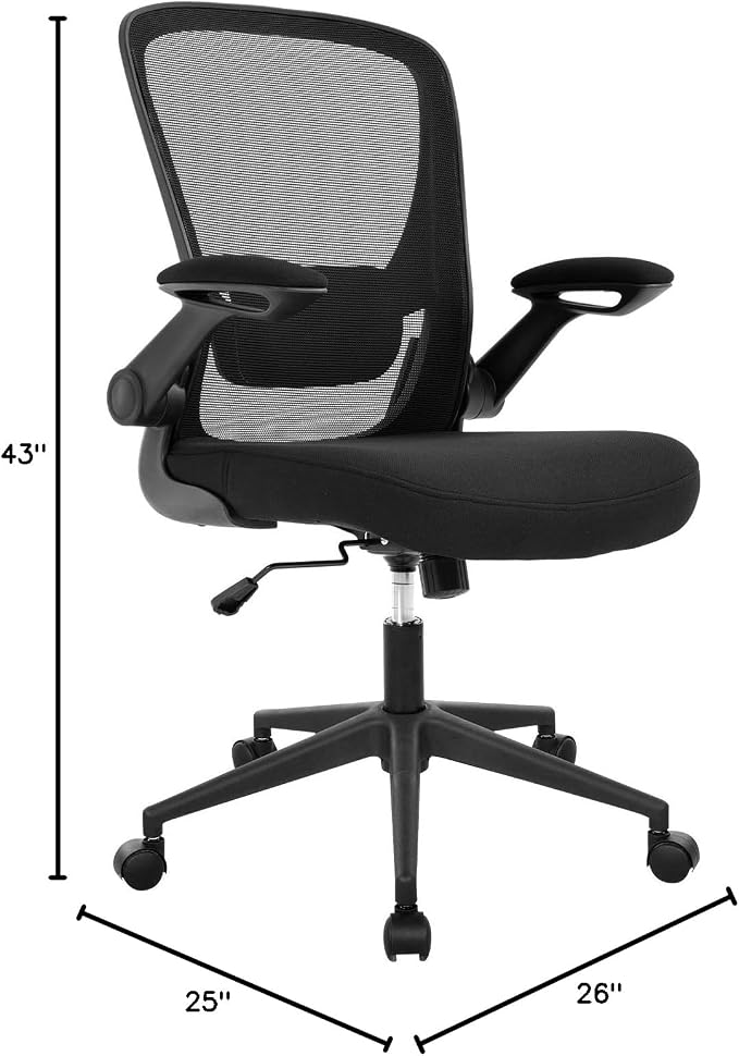 BestOffice Office Chair Ergonomic Desk Chair Mesh Computer Chair Swivel Rolling Mid Back Task Chair with Lumbar Support Flip-up Arms Massage Adjustable Chair for Women Adults(Black)
