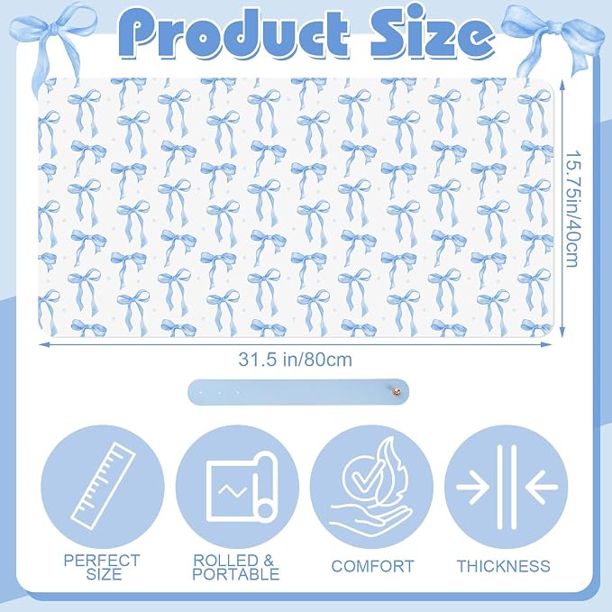 Teenyyou Coquette Bow Makeup Mat for Vanity Top Protector Back to School Gift 31.5" X15.7" Dual Side Leather Desk Mouse Pad Girly Waterproof Nonstick Dressing Vanity Cover for Women Home Office