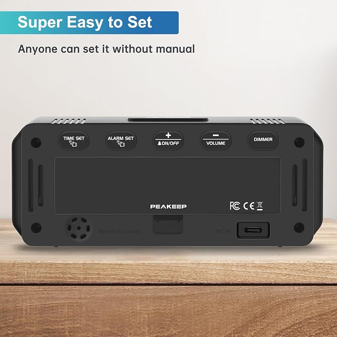 Peakeep Small Compact Digital Alarm Clock Plug-in for Bedrooms Bedside | Battery Backup Electric Clock, Large Big Numbers Display for Desk Table Small Spaces, 6 Dimmers, 5 Adjustable Alarm Volume