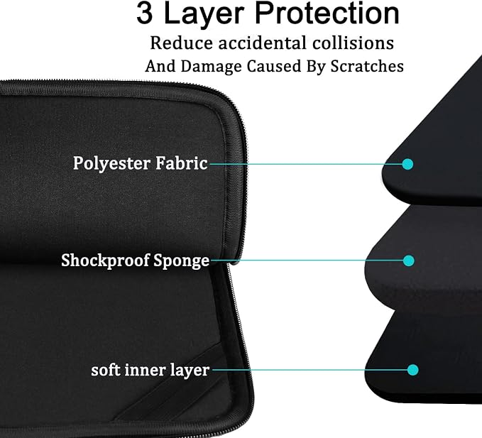 Laptop Sleeve case 14 inch, Protective Soft Padded Computer Carrying Bag Durable Laptop Cover Compatible with 14" MacBook HP Lenovo Dell ASUS Acer Chromebook Notebook Bag, Black